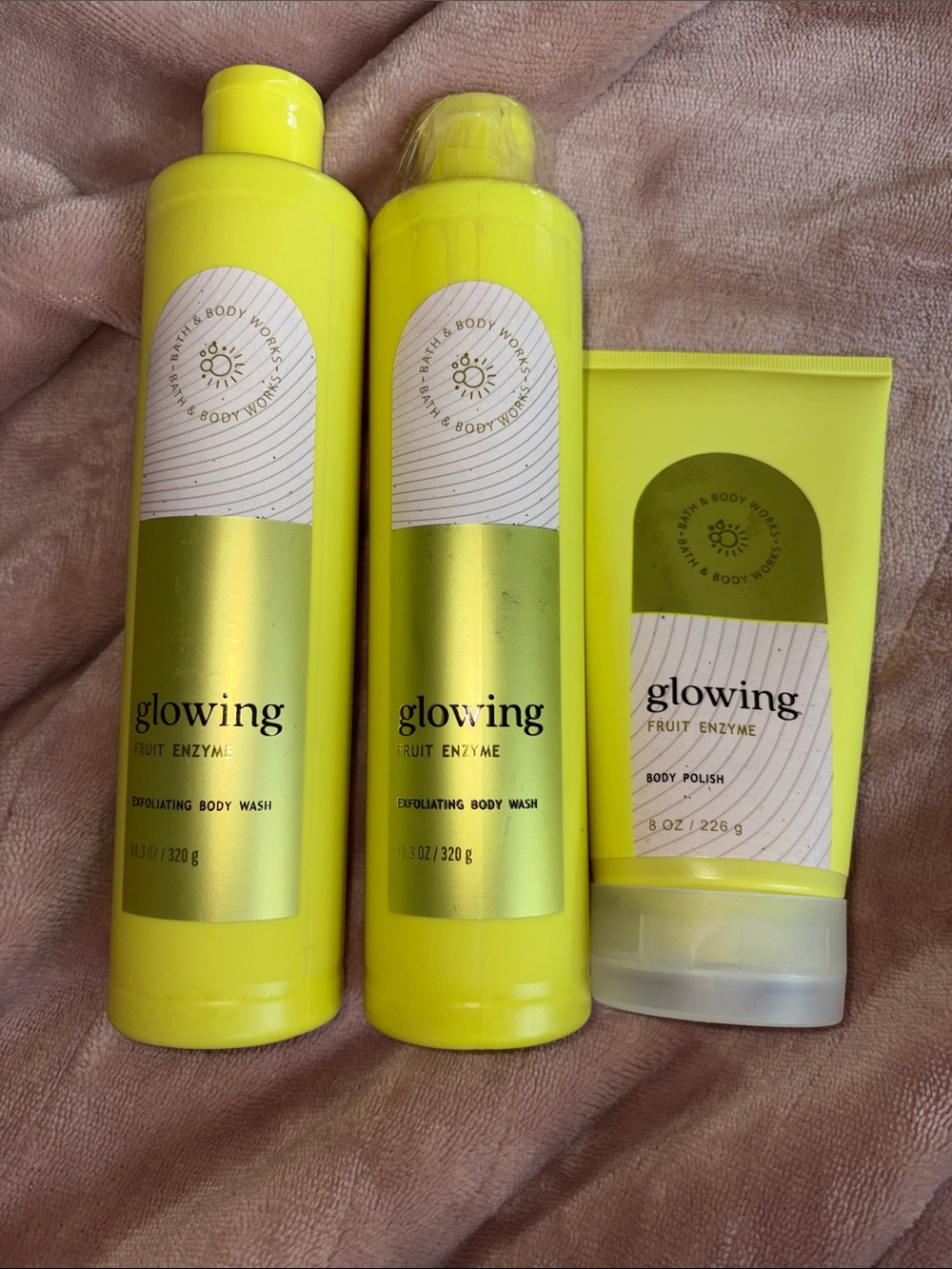 ✨🧴2 BATH & BODY Wash glowing FRUIT ENZYME EXFOLIATING BODY WASH & 1 BODY POLISH
